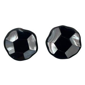 Black & Silver Faceted Round Post Earrings A172